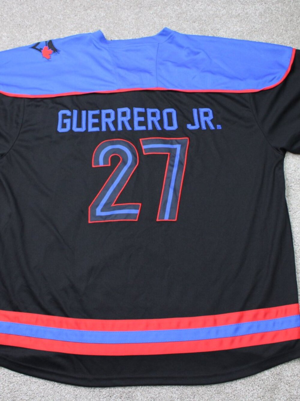 Vlad Guerrero Jr #27 Hockey Jersey Adult XL Black/Blue Toronto Tie up Collar